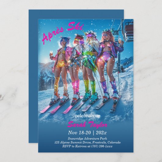 Invitation Modèle de bachelorette après ski imprimable (Devant / Derrière)