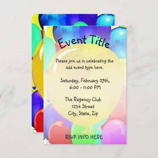 Invitation Modèle de ballon (Devant / Derrière)