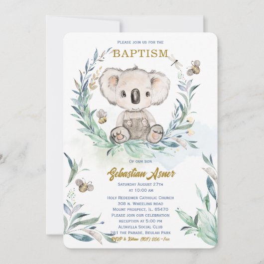 Invitation Modèle de baptême de koala personnalisé (Devant)
