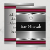 Invitation Modèle de Bar Mitzvah étoile de David rouge noir (Devant / Derrière)