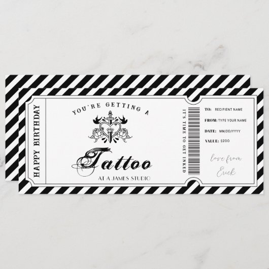 Invitation Modèle de bon cadeau de tatouage personnalisé (Devant / Derrière)