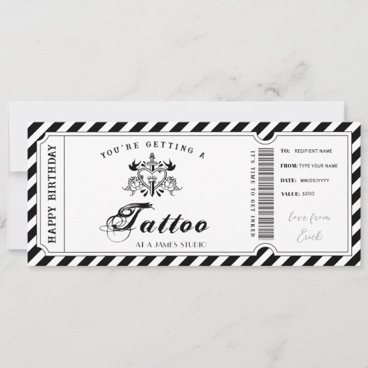 Invitation Modèle de bon cadeau pour tatouage personnalisé (Devant)