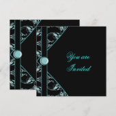 Invitation Modèle de carton d'invitation de fête en damas noi (Devant / Derrière)