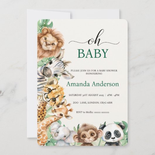 Invitation Modèle de carton d'invitation pour baby shower Saf (Devant)