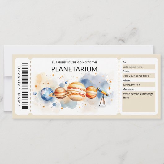 Invitation Modèle de certificat-cadeau de planétarium (Devant)