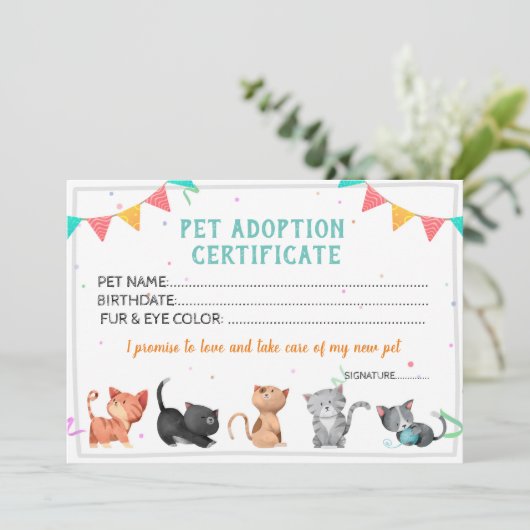 Invitation Modèle de certificat d'adoption d'animal de compag (Debout devant)