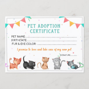 Invitation Modèle de certificat d'adoption d'animal de compag