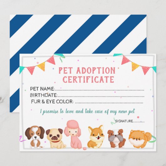 Invitation Modèle de certificat d'adoption d'animaux (Devant / Derrière)