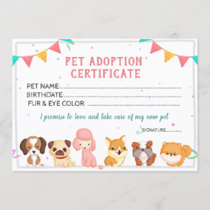 Invitation Modèle de certificat d'adoption d'animaux