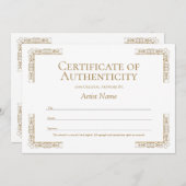 Invitation Modèle de certificat d'authenticité modifiable (Devant / Derrière)