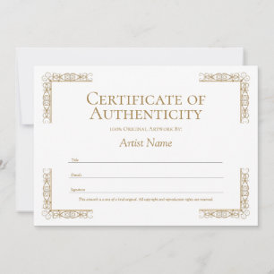 Invitation Modèle de certificat d'authenticité modifiable