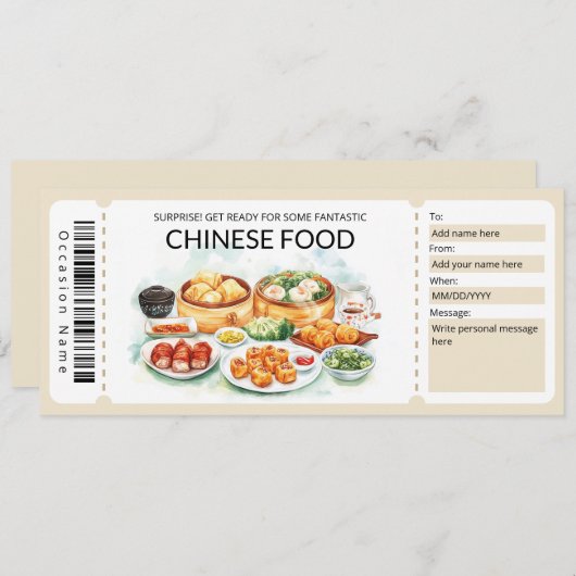 Invitation Modèle de chèque-cadeau alimentaire chinois modifi (Devant / Derrière)
