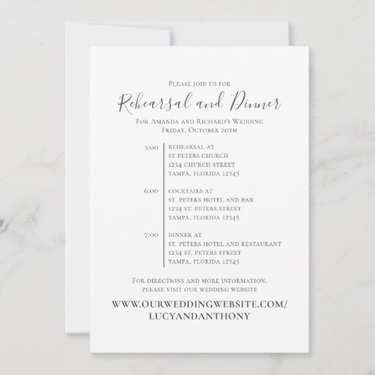 Invitation Modèle de chronologie du dîner de répétition minim (Devant)