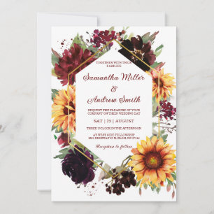Invitation Modèle de conception de mariage aux tournesols Bou