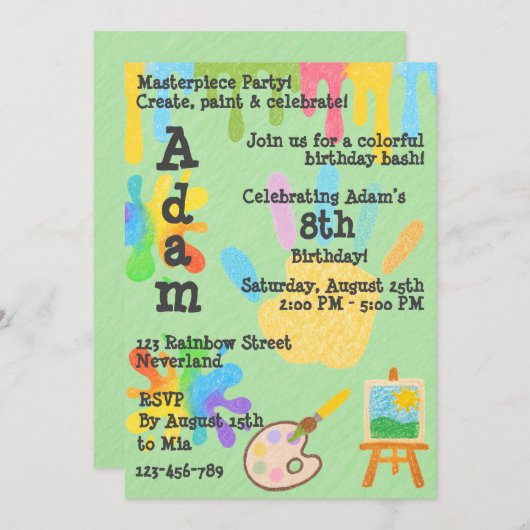 Invitation Modèle de crayon modifiable – Partie peinture et p (Devant / Derrière)