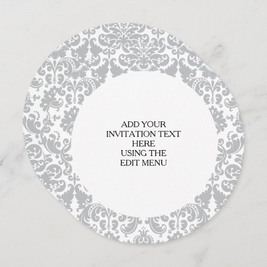 Invitation Modèle de damas épais gris et blanc (Devant / Derrière)