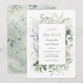 Invitation Modèle de date de sauvegarde or et vert (Devant / Derrière)