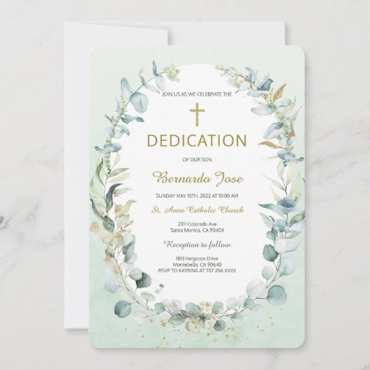 Invitation Modèle de dédicace de garçon avec verdure (Devant)