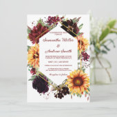 Invitation Modèle de design Mariage Sunflowers Bourgogne (Debout devant)