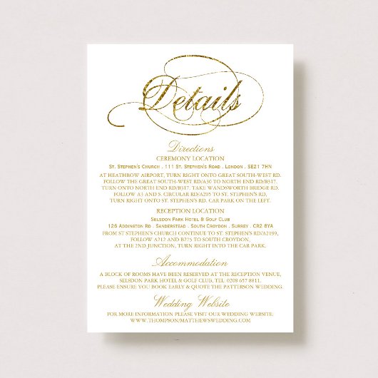 Invitation Modèle de détail du Mariage Chic Faux Gold