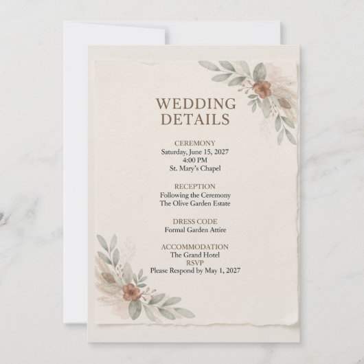Invitation Modèle de détails de mariage (Devant)
