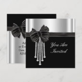 Invitation Modèle de fête argent noir à arc en diamant (Devant / Derrière)