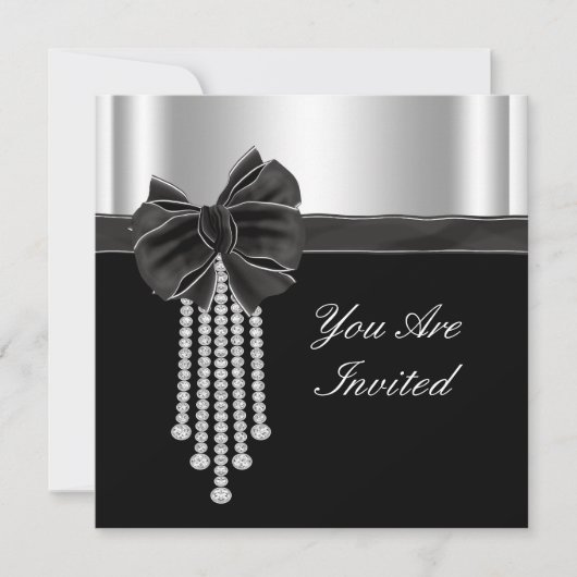 Invitation Modèle de fête argent noir à arc en diamant (Devant)