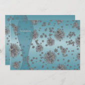 Invitation Modèle de fête avec fleurs argentées et bleues sar (Devant / Derrière)