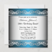 Invitation Modèle de fête Bleu et argent à dentelle (Dos)