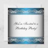 Invitation Modèle de fête Bleu et argent à dentelle (Devant)