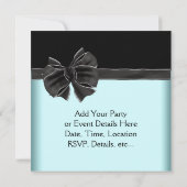 Invitation Modèle de fête bleu sarcelle noir avec nœud diaman (Dos)