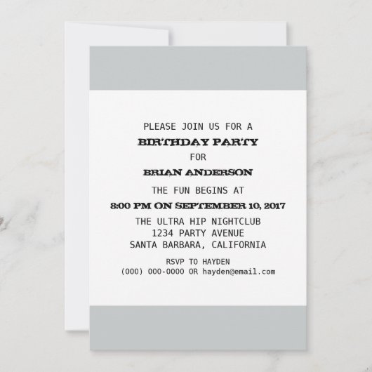 Invitation Modèle de fête d'anniversaire adulte (Devant)
