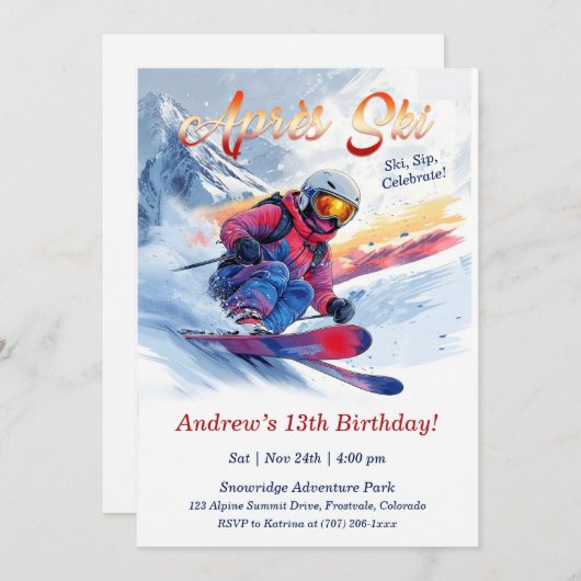 Invitation Modèle de fête d'anniversaire Après Ski modifiable (Devant / Derrière)