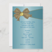 Invitation Modèle de fête d'anniversaire bleu sarcelle or (Dos)