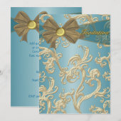 Invitation Modèle de fête d'anniversaire bleu sarcelle or (Devant / Derrière)
