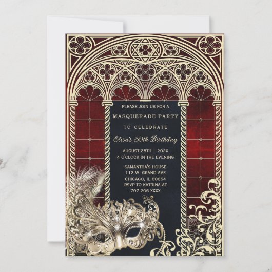 Invitation Modèle de fête d'anniversaire de masquerade de sty (Devant)