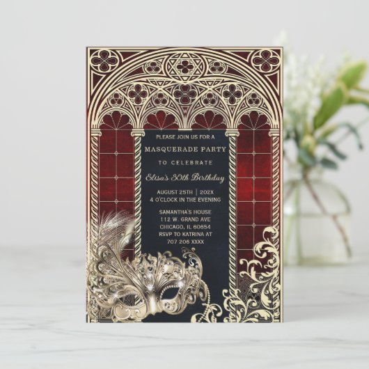 Invitation Modèle de fête d'anniversaire de masquerade de sty (Debout devant)