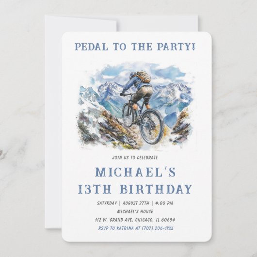 Invitation Modèle de fête d'anniversaire de vélo tout terrain (Devant)