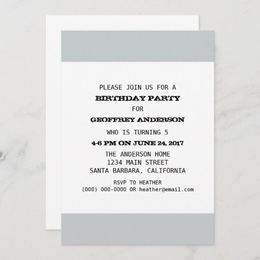 Invitation Modèle de fête d'anniversaire enfant (Devant / Derrière)