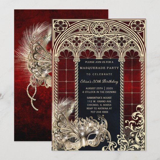 Invitation Modèle de fête d'anniversaire masquée de style got (Devant / Derrière)
