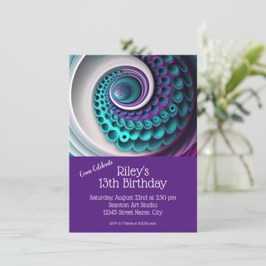 Invitation Modèle de fête d'anniversaire violet Turquoise (Debout devant)