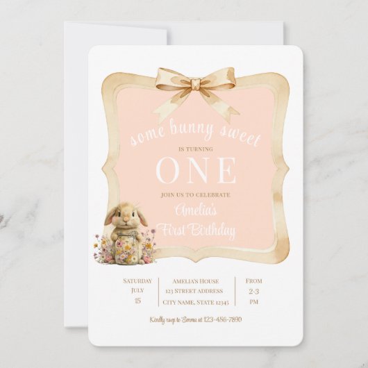 Invitation Modèle de fête de fille lapin floral (Devant)