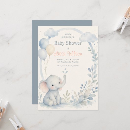 Invitation Modèle de fête de naissance de bébé garçon neutre  (Devant/Arrière en situation)