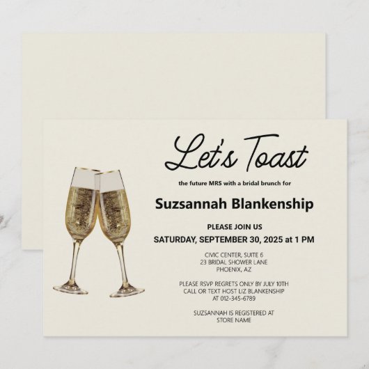 Invitation Modèle de Fête des mariées de toast de Flute Champ (Devant / Derrière)