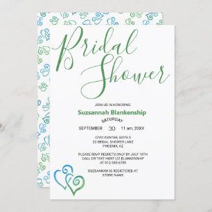 Invitation Modèle de Fête des mariées Green Blue Linked Heart