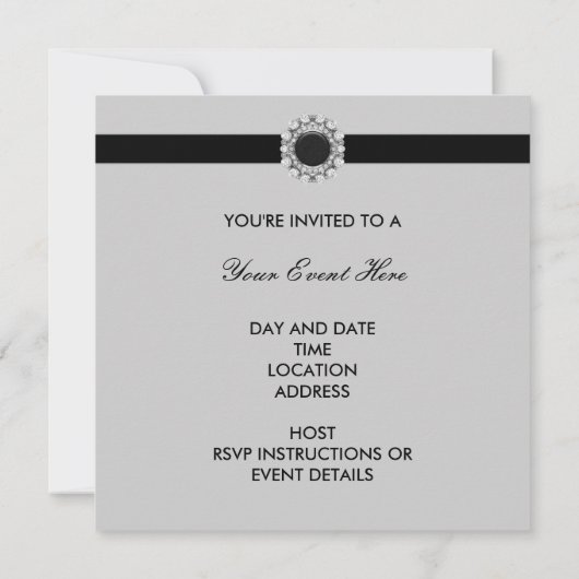 Invitation Modèle de fête en damas noir pour toutes occasions (Dos)