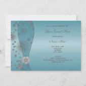 Invitation Modèle de fête Fleurs Argent Bleu Canard (Dos)