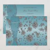 Invitation Modèle de fête Fleurs Argent Bleu Canard (Devant / Derrière)