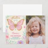 Invitation Modèle de fête florale éditable pour filles (Devant / Derrière)