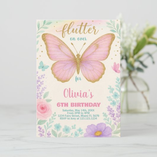 Invitation Modèle de fête florale éditable pour filles (Debout devant)
